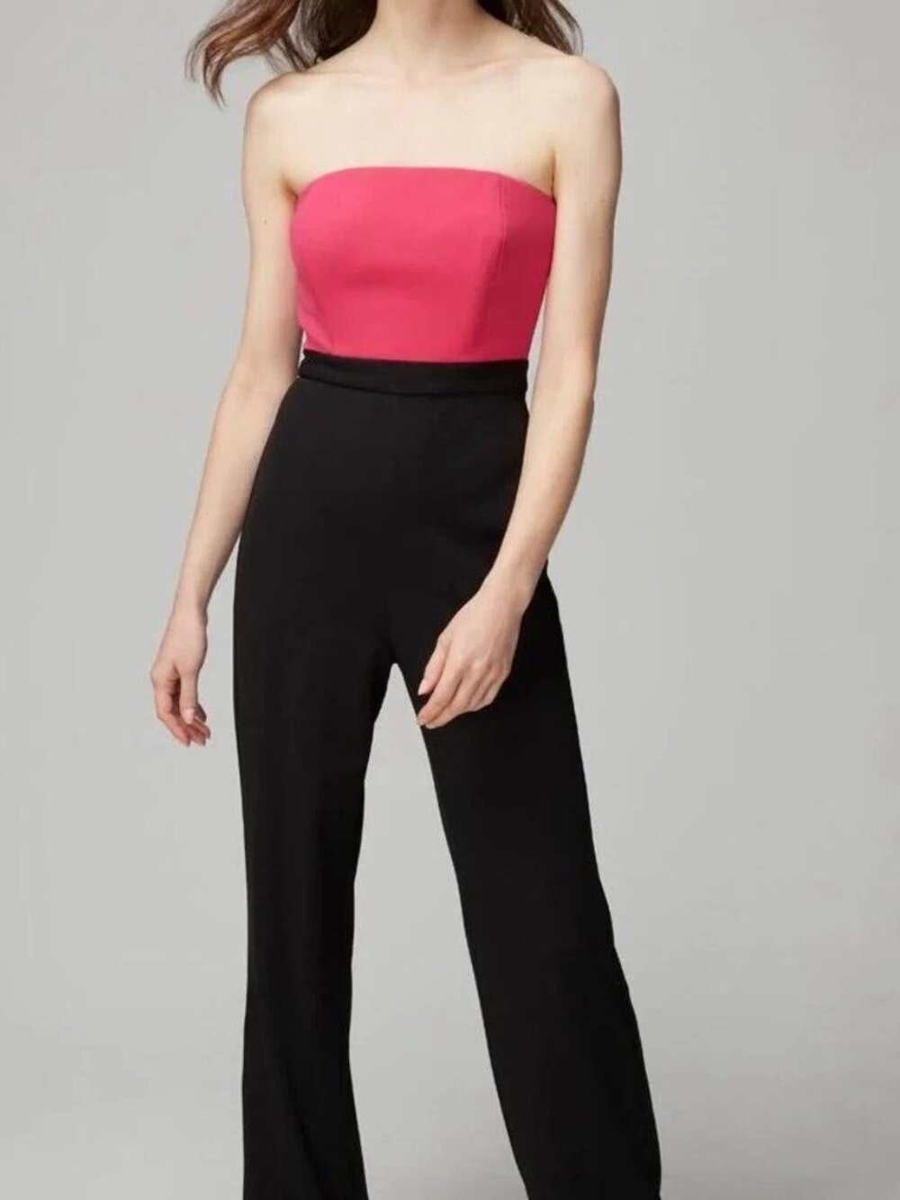 White House Black Market Strapless Colorblock Jumpsuit Pink & Black Size 00 NWT